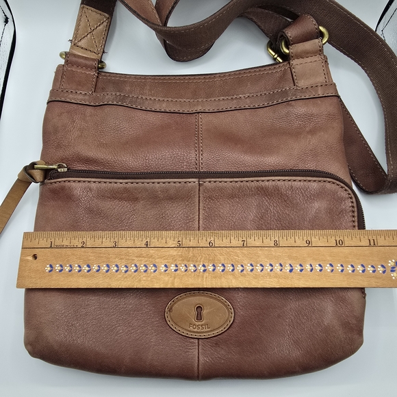 Fossil Morgan Zip Top Crossbody Messenger Shoulder Bag Brown Pebble Leather - Picture 12 of 14